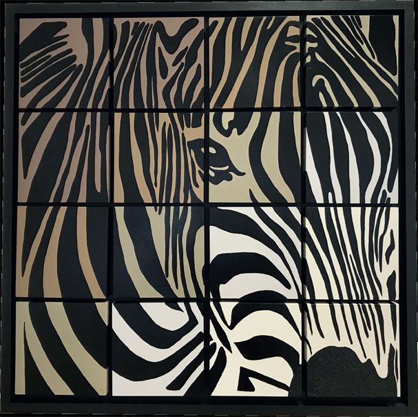 Création modulable Camouflage - Peinture acrilyque sur 16 carrés 20x20 cm peinture acrylique; et sable sur bois